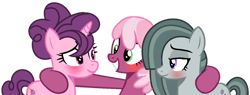 Size: 1280x486 | Tagged: safe, artist:princess-kitsune-tsu, cheerilee, marble pie, sugar belle, earth pony, pony, g4, base used, simple background, transparent background