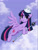 Size: 1125x1474 | Tagged: safe, artist:toastpone, twilight sparkle, alicorn, pony, g4, aesthetics, big eyes, cloud, crown, jewelry, purple, purple background, regalia, simple background, twilight sparkle (alicorn)