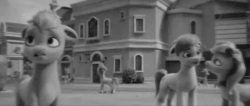 Size: 1274x538 | Tagged: safe, edit, edited screencap, screencap, sprout cloverleaf, earth pony, pony, g5, my little pony: a new generation, spoiler:my little pony: a new generation, animated, black and white, danger danger, dubbing, emperor sprout, german, grayscale, monochrome, song, sound, video, webm