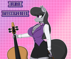 Size: 3600x3000 | Tagged: safe, artist:terton, derpibooru exclusive, octavia melody, earth pony, anthro, g4, breasts, busty octavia melody, cello, cleavage, clothes, female, high res, mlp fim's eleventh anniversary, musical instrument, skirt, solo, vest