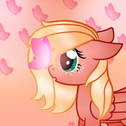 Size: 300x300 | Tagged: safe, artist:dannykittyflower, oc, oc only, oc:sweet apple, butterfly, pegasus, pony, 2016, butterfly on nose, female, filly, freckles, insect on nose, offspring, parent:big macintosh, parent:fluttershy, parents:fluttermac, pegasus oc, profile, solo