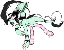Size: 2702x2133 | Tagged: safe, artist:beamybutt, oc, oc only, oc:martine, dracony, dragon, hybrid, choker, clothes, ear fluff, eyelashes, female, high res, mare, simple background, smiling, socks, solo, spiked wristband, striped socks, transparent background, wristband