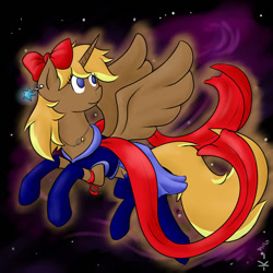 Size: 1280x1280 | Tagged: safe, artist:the-butts-company, oc, oc only, oc:roger houston, alicorn, pony, alicornified, clothes, dress, race swap, rule 63, solo, space