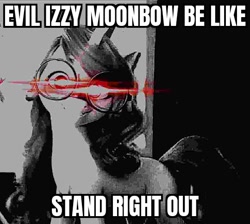 Size: 540x484 | Tagged: safe, edit, edited screencap, screencap, izzy moonbow, pony, unicorn, g5, my little pony: a new generation, cropped, deep fried meme, evil, evil character be like, female, fit right in (g5), mare, meme, opposite day