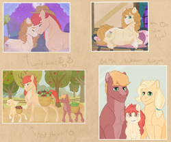 Size: 1920x1600 | Tagged: safe, artist:ganashiashaka, apple bloom, applejack, big macintosh, bright mac, pear butter, earth pony, pony, g4, apple, chest fluff, colt, colt big macintosh, female, filly, filly applejack, food, freckles, male, moon, pregnant, ship:brightbutter, shipping, straight, younger