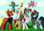 Size: 925x646 | Tagged: safe, artist:colorfullcomics, oc, oc:alias, oc:blank check, oc:dr. wolf, oc:firebrand, oc:ilovekimpossiblealot, oc:lightning bliss, oc:mad munchkin, oc:mary sue, oc:silver quill, alicorn, hippogriff, pegasus, pony, unicorn, clothes, goggles, hat, magic, magic aura, unshorn fetlocks, vest