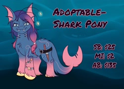 Size: 3500x2500 | Tagged: safe, oc, original species, pony, shark, shark pony, adoptable, antenna, auction, fangs, female, high res, knife, scar