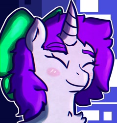 Size: 1900x1986 | Tagged: artist needed, safe, oc, oc only, oc:mable syrup, pony, unicorn, blind, bow, icon, purple hair, solo