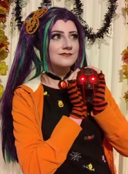 Size: 801x1080 | Tagged: safe, artist:sarahndipity cosplay, aria blaze, human, equestria girls, g4, clothes, cosplay, costume, disguise, disguised siren, fingerless gloves, gem, gloves, halloween, holiday, irl, irl human, photo, siren gem