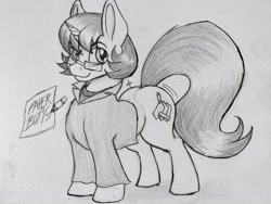 Size: 4160x3120 | Tagged: safe, artist:paper view of butts, artist:reekosukanku, oc, oc only, oc:paper butt, pony, unicorn, curvy, cute, flank, full body, gift art, looking at you, male, monochrome, pencil drawing, photo, sexy, solo, stallion, the ass was fat, thick, traditional art