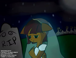 Size: 2150x1650 | Tagged: safe, artist:lucky-em, oc, oc only, pegasus, pony, clothes, dress, female, full moon, gravestone, mare, moon, outdoors, solo, wedding dress, wedding veil, wings