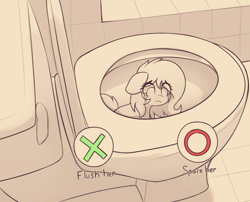 Size: 2152x1736 | Tagged: safe, artist:czu, oc, oc only, oc:filly anon, earth pony, pony, bronybait, crying, exploitable meme, female, filly, foal, imminent flush, meme, ponified animal photo, ponified meme, sad, solo, toilet