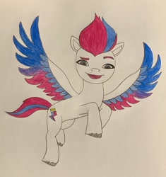 Size: 1924x2048 | Tagged: safe, artist:cynderblaze, zipp storm, pegasus, pony, g5, colored wings, feathered wings, looking at you, solo, traditional art, wings