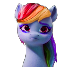Size: 3464x3203 | Tagged: safe, artist:vernorexia, edit, rainbow dash, sugar moonlight, pony, g5, my little pony: a new generation, blue pony, bust, eyebrows, eyeshadow, g4 to g5, glitter, glitter hair, glitter pony, high res, makeup, multicolored hair, multicolored mane, rainbow hair, recolor, simple background, solo, transparent background