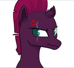 Size: 713x657 | Tagged: safe, artist:kpapwiss, fizzlepop berrytwist, tempest shadow, pony, unicorn, g4, my little pony: the movie, annoyed, broken horn, bust, cute, female, horn, mare, portrait, scar, simple background, solo, tempestbetes, this will end in pain and/or death, white background