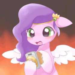 Size: 600x600 | Tagged: safe, artist:ginmaruxx, artist:szafir87, pipp petals, pegasus, pony, g5, my little pony: a new generation, adorable distress, adorapipp, animated, blushing, cellphone, cute, female, fire, flapping wings, gif, mare, open mouth, phone, smartphone, solo, sweat, sweatdrops, szafir87 is trying to murder us, wings