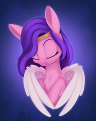 Size: 1008x1281 | Tagged: safe, artist:dusthiel, pipp petals, pegasus, pony, g5, my little pony: a new generation, abstract background, bust, chest fluff, eyes closed, female, mare, ponytober, portrait, smiling, solo