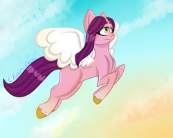 Size: 1280x1024 | Tagged: safe, artist:chimmcherr, pipp petals, pegasus, pony, g5, my little pony: a new generation, adorapipp, cute, flying, ponytober, solo