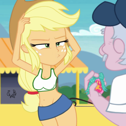 Size: 2048x2048 | Tagged: safe, artist:flutteryaylove, edit, edited screencap, screencap, applejack, stanley excelsior, equestria girls, equestria girls specials, g4, my little pony equestria girls: better together, my little pony equestria girls: rollercoaster of friendship, belly button, breasts, busty applejack, duo, female, high res, male