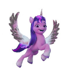 Size: 3464x3464 | Tagged: safe, artist:vernorexia, edit, sunny starscout, twilight sparkle, alicorn, pony, g4, g5, my little pony: a new generation, spoiler:my little pony: a new generation, artificial wings, augmented, flying, full body, g4 to g5, high res, horn, magic, magic horn, magic wings, race swap, recolor, simple background, solo, streaked mane, sunnycorn, transparent background, wings