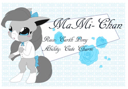 Size: 1280x894 | Tagged: safe, artist:mana minori, oc, oc only, oc:mami-chan, earth pony, pony, g1, bipedal, bow, coat markings, cute, gray, japanese, socks (coat markings), solo, stylized, takara, takara pony