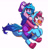 Size: 2683x2791 | Tagged: safe, artist:chub-wub, part of a set, izzy moonbow, pinkie pie, earth pony, pony, unicorn, yoshi, g4, g5, my little pony: a new generation, clothes, costume, cute, diapinkes, duo, halloween, halloween costume, high res, holiday, izzy and her heroine, izzybetes, kigurumi, male, mario, open mouth, open smile, ponies riding ponies, riding, riding a pony, simple background, smiling, starry eyes, super mario bros., white background, wingding eyes