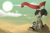 Size: 3444x2304 | Tagged: safe, artist:beardie, oc, oc:zu'hra, zebra, desert, flag, high res, melancholy, ruins, sitting against flagpole, zebra oc