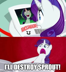 Size: 500x549 | Tagged: safe, artist:mlpfan3991, edit, edited screencap, screencap, rarity, sprout cloverleaf, pony, unicorn, g4, g5, my little pony: a new generation, ponyville confidential, season 2, spoiler:my little pony: a new generation, a worse ending for sprout, crossing the memes, evil, evil rarity, female, g5 to g4, glowing, glowing horn, horn, i'll destroy her, insulted, meme, newspaper, possessed, reaction, reaction image, reaction to own portrayal, red eyes, revenge, sharp teeth, solo, sprout gets what's coming to him, sproutity, teeth, this will end in pain and/or tears