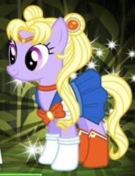 Size: 524x684 | Tagged: safe, gameloft, celena, earth pony, pony, g4, cropped, meatball head, sailor moon, sailor moon (series), smiling, tsukino usagi