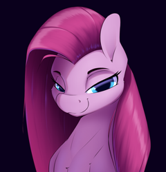 Size: 2973x3092 | Tagged: safe, artist:aquaticvibes, pinkie pie, earth pony, pony, g4, black background, female, high res, looking at you, mare, pinkamena diane pie, simple background, smug, smugpie