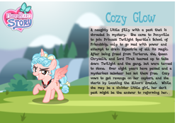 Size: 6095x4249 | Tagged: safe, artist:aleximusprime, cozy glow, alicorn, pegasus, pony, dream of alicornication, flurry heart's story, absurd resolution, alicorn amulet, alicornified, bio card, cozycorn, evil, evil grin, grin, gritted teeth, race swap, raised hoof, smiling