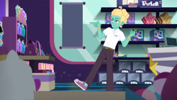 Size: 3410x1920 | Tagged: safe, screencap, zephyr breeze, human, dashing through the mall, equestria girls, equestria girls series, g4, holidays unwrapped, spoiler:eqg series (season 2), ankles, high res, male, money, no socks, solo