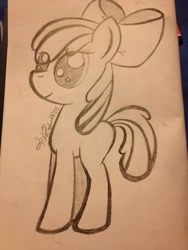 Size: 768x1024 | Tagged: safe, artist:fisherflii, apple bloom, earth pony, pony, g4, female, filly, sketch, solo, traditional art