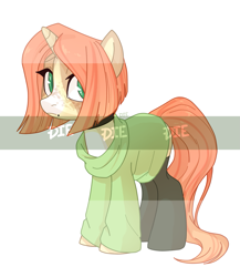 Size: 1695x1954 | Tagged: safe, artist:miioko, oc, oc only, pony, unicorn, clothes, horn, simple background, socks, solo, unicorn oc, watermark, white background