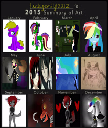 Size: 1390x1650 | Tagged: safe, artist:lucky-em, princess celestia, princess luna, rainbow dash, pony, anthro, equestria girls, g4, anthro with ponies, bust, clothes, female, five nights at freddy's, grin, smiling, suit, traditional art