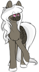 Size: 569x1035 | Tagged: safe, artist:sketchytwi, oc, oc only, earth pony, pony, chest fluff, colored hooves, earth pony oc, eye clipping through hair, raised hoof, simple background, smiling, transparent background