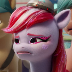 Size: 460x460 | Tagged: safe, screencap, sugar moonlight, earth pony, pony, g5, my little pony: a new generation, spoiler:my little pony: a new generation, anti-mind reading cap, cropped, female, glitter, mare, solo focus