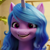 Size: 670x670 | Tagged: safe, screencap, izzy moonbow, pony, unicorn, g5, my little pony: a new generation, blue mane, bust, cropped, eyebrows, female, horn, mare, open mouth, open smile, portrait, purple eyes, smiling, solo