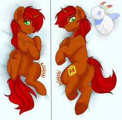 Size: 2193x2160 | Tagged: safe, artist:batavern, oc, oc only, oc:rayven, pony, unicorn, bed, butt, featureless crotch, high res, male, on bed, plot, solo, underhoof