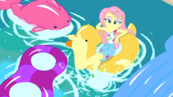 Size: 1280x720 | Tagged: safe, edit, edited screencap, screencap, fluttershy, equestria girls, g4, i'm on a yacht, my little pony equestria girls: better together, animated, barefoot, feet, female, fetish fuel, flutterfeet, foot focus, gif, lidded eyes, loop, pink hair, pool toy, reversed, sexy, smiling, soles, solo, swimming pool, teal eyes, toes, water, wiggling toes, you know for kids