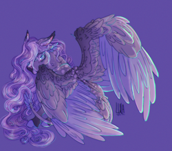 Size: 2064x1815 | Tagged: safe, artist:pegasus004, oc, oc only, pegasus, pony, blaze (coat marking), coat markings, colored hooves, colored wings, colored wingtips, dappled, facial markings, leonine tail, long hair, solo, tail, tail feathers, wings
