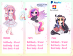 Size: 2900x2200 | Tagged: safe, artist:franshushu, oc, oc only, alicorn, earth pony, human, pegasus, pony, unicorn, anthro, equestria girls, advertisement, bust, commission, commission info, commissions open, full body, half body, high res, humanized, solo