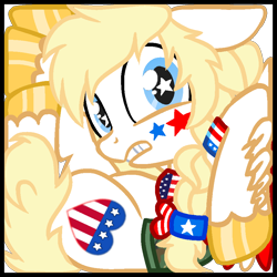 Size: 900x900 | Tagged: safe, artist:starspangledpony, oc, oc only, oc:star spangle, pegasus, pony, box, braid, cramped, floppy ears, looking at you, nation ponies, pegasus oc, ponified, solo, starry eyes, trapped, wingding eyes