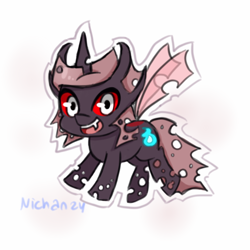 Size: 1000x1000 | Tagged: safe, artist:nichandesu, oc, oc only, changeling, changeling queen, pony, :d, changeling queen oc, eyelashes, open mouth, open smile, red changeling, simple background, smiling, solo, white background