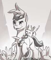 Size: 1074x1258 | Tagged: safe, artist:kam, hitch trailblazer, rabbit, g5, my little pony: a new generation, animal, critter magnet, monochrome, simple background