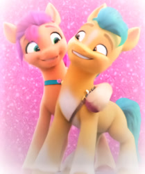 Size: 848x1016 | Tagged: safe, edit, edited screencap, screencap, hitch trailblazer, sunny starscout, g5, my little pony: a new generation, 3d, female, hug, male, ship:starblazer, shipping, smiling, stallion, straight