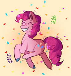 Size: 594x639 | Tagged: safe, artist:zacuraptor, pinkie pie, earth pony, pony, g4, colored hooves, confetti, cute, diapinkes, eyes closed, female, mare, smiling, solo, speedpaint, speedpaint available, unshorn fetlocks