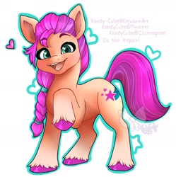Size: 1413x1417 | Tagged: safe, artist:kandycube, sunny starscout, earth pony, pony, g5, cute, female, heart, mare, raised hoof, solo, sunnybetes