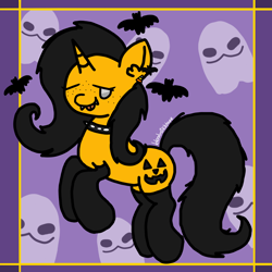 Size: 1500x1500 | Tagged: safe, artist:bloodysticktape, oc, oc only, oc:floports, pony, unicorn, halloween, holiday, solo