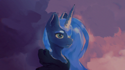 Size: 1280x720 | Tagged: safe, artist:al1-ce, derpibooru exclusive, princess luna, pony, g4, luna eclipsed, cute, digital painting, lunabetes, paintover, redraw, scene interpretation, solo